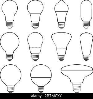 Light bulb icon set. Thin line vector Stock Vector