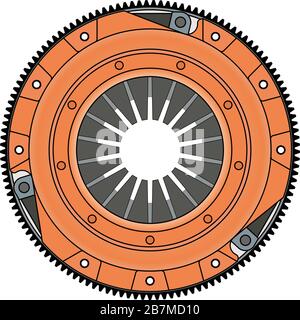 Flywheel and clutch clutch pressure plate. Vector illustration Stock Vector