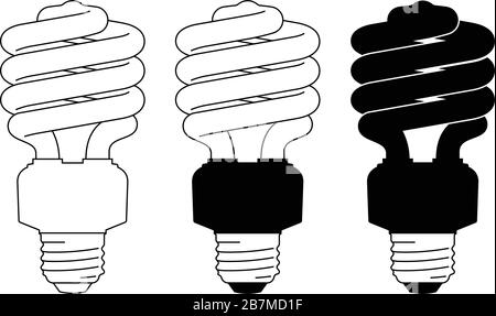 Spiral light bulbs. Flat icons. Vector illustration Stock Vector