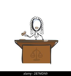 Judge sentence according to constitution law in civil or criminal court. Justice dispute. Hand drawn. Stickman cartoon. Doodle sketch, Vector graphic Stock Vector
