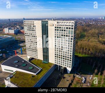 The provincial building (Provinciehuis)of Utrecht, the Netherlands, from the air with the city Utrecht in the background