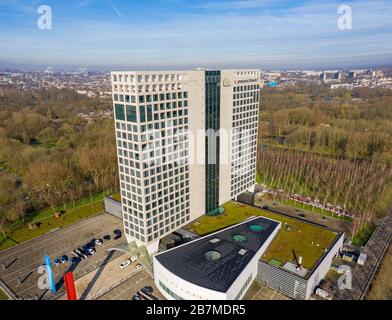 The provincial building (Provinciehuis)of Utrecht, the Netherlands, from the air with the city Utrecht in the background