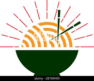 bowl of noodle with chopstick simple geometric line vintage decoration vector Stock Vector