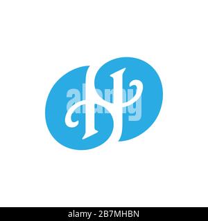 letters hn curves negative space logo Stock Vector