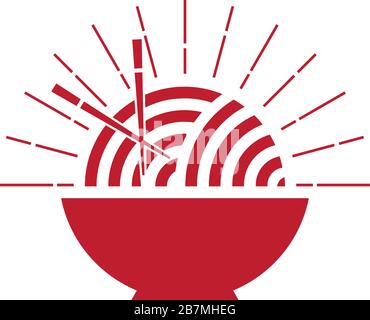 bowl of noodle with chopstick simple geometric line vintage decoration logo vector Stock Vector