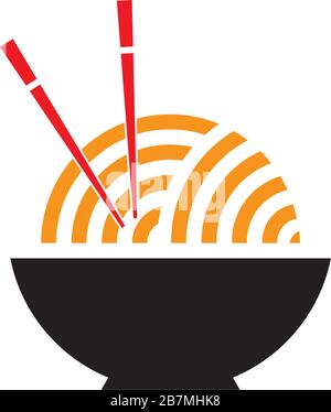 bowl of noodle with chopstick simple geometric logo vector Stock Vector