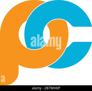 letter pc linked chain flat colorful geometric design symbol logo vector Stock Vector