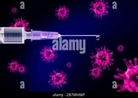 Coronavirus with syringe and cannula Stock Photo