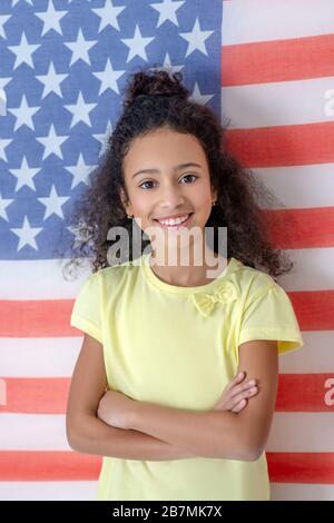 Happy black girl teenager patriot of her country. Stock Photo