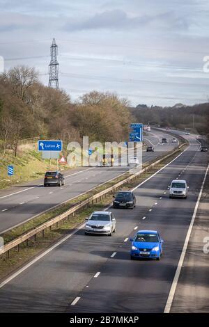 British motorway A1M at junction 8 for Hitchin and Luton Airport. Stock Photo