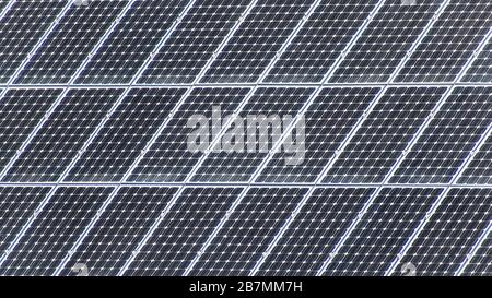 Close up view of solar panels, photovoltaic, alternative electricity source - concept of sustainable resources in Spain. Stock Photo