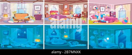 Room interiors flat vector illustrations set Stock Vector