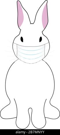 Easter Bunny in a medical mask, protection against coronavirus in 2020. Cute cartoon animal on white isolated background. Stock Vector