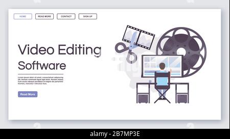 Video editing software landing page vector template Stock Vector