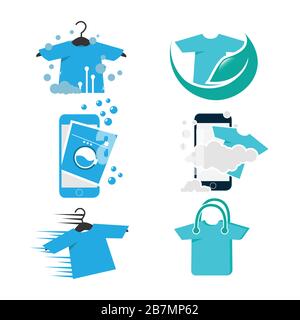 Set laundry logo template design cleaning vector image. Set of modern laundry logo washing concept design vector image Stock Vector