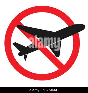 Concept suspension of air traffic. Stop aviation. Prohibiting Sign Planes Do Not Fly. No Airplane sign.Travel icon. Vector illustration of Departure B Stock Vector