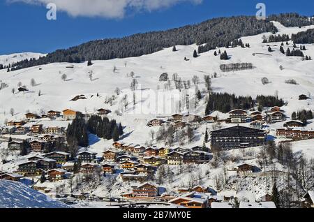 Austria, different homes in ski resort Saalbach-Hinterglemm in Salzburg Stock Photo