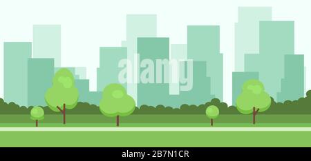 Abstract 2d background with buildings and trees Stock Photo