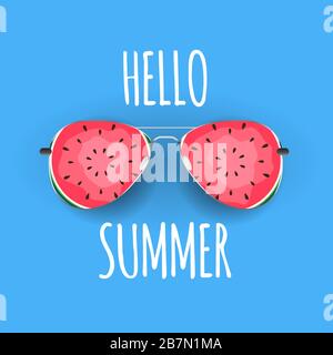 Summer Background with Glass and Watermelon. Vector Illustration Stock Vector