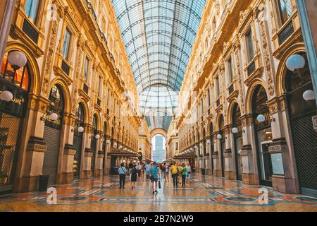 Milan, Italy - July 1, 2019: Galleria Vittorio Emanuele II in Milano. It's one of the world's oldest shopping malls Stock Photo