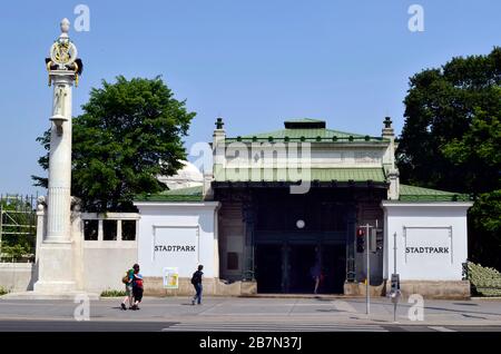 Vienna, Austria - April 24, 2011: Unidentified people at city train station from architect Otto Wagner - built in Art Nouveau and protected as a histo Stock Photo