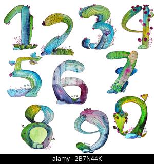 set of illustration of numeric cute cartoon Cactus Stock Photo