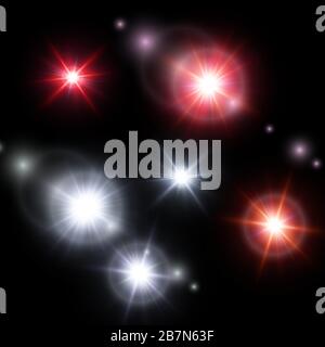set of starlight isolated on dark background, vector illustration. Stock Vector