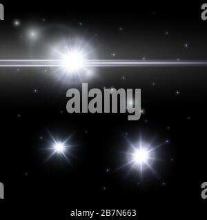 set of starlight isolated on dark background, vector illustration. Stock Vector