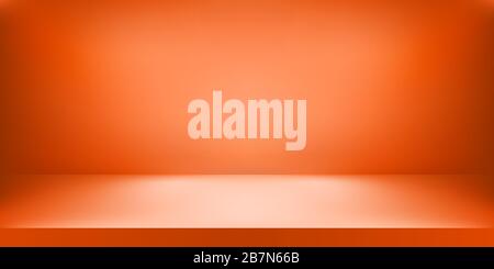 Empty orange color studio, Room background, product display with copy space for display of content design. Vector illustration Stock Vector