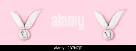 Banner made from Easter bunny textile diy. Minimal Easter concept. Flat lay style. Stock Photo