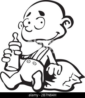 tiny baby boy with a teat bottle Stock Vector