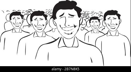 smiling crowd of the same people Stock Vector