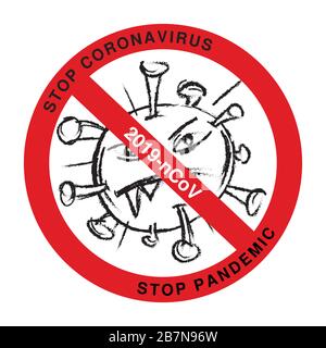 Coronavirus Icon with Red Prohibit Sign, 2019-nCoV Novel Coronavirus Bacteria. No Infection and Stop Coronavirus Pandemic. Vector EPS 10 Stock Vector