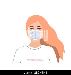 Healthy young woman, a girl in a medical protection mask. Health concept during an influenza or coronavirus epidemic. Vector flat style illustration Stock Vector