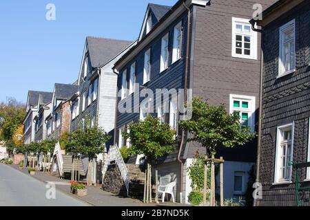 Houses clad in slate, Bad Berleburg, Wittgensteiner Land district, North Rhine-Westphalia, Germany, Europe Stock Photo