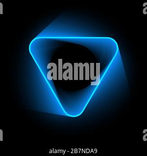 Abstract glowing neon blue triangle on dark purple background. Mesh gradient objects. Vector illustration. Stock Vector