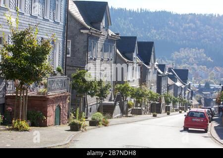 Houses clad in slate, Bad Berleburg, Wittgensteiner Land district, North Rhine-Westphalia, Germany, Europe Stock Photo