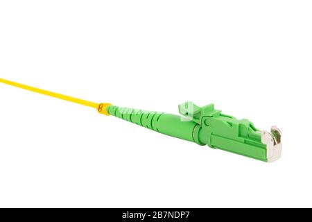 fiber optic single mode patch cord E2000 LSH connector isolated on white Stock Photo
