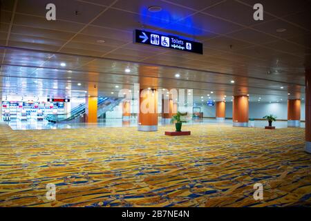 BANGKOK, THAILAND - MARCH 13: Empty deserted terminal in Bangkok airport due to Coronavirus outbreak Stock Photo