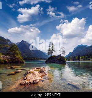 Amazing sunny summer day on the Hintersee lake in Austrian Alps, Europe. Landscape photography Stock Photo