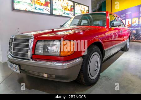 Johannesburg, South Africa - May 25, 2019: Nelson Mandela's red Mercedes in Apartheid Museum Stock Photo