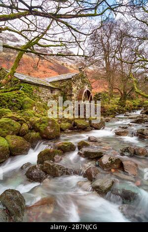 The old mill at Borrowdale on the banks of Combe Gill in the Lake District national park in Cumbria Stock Photo