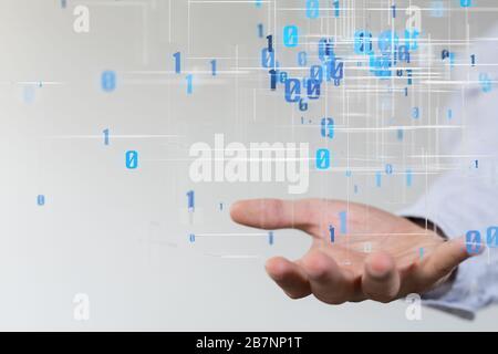 Man holding digital numbers-digital data concept Stock Photo