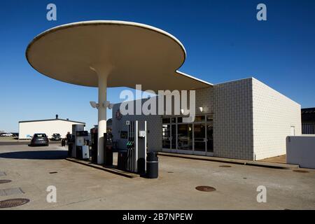 Copenhagen, Denmark Arne Jacobsen designed Skovshoved Petrol Station functionalist style architecture still functioning today and cafe inside the orig Stock Photo