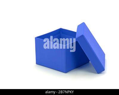 Blue empty cardboard box in front of white background Stock Photo