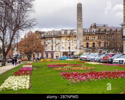 Spring flowers at Prospect Gardens and the War Memorial in Harrogate North Yorkshire England Stock Photo