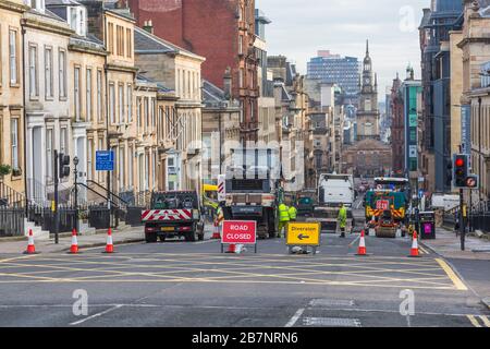 Road works on a closed West George Street Glasgow in the city centre, Scotland, UK Stock Photo