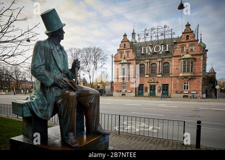 Copenhagen, Denmark’s capital, Statue of  Hans Christian Andersen at Tivoli Gardens on H. C. Andersens Blvd and City Hall Square Stock Photo