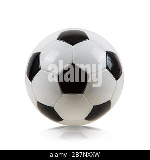 Classic football ball, typical hexagon pattern, isolated on grey table ...