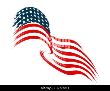 The US flag flies in the wind. Stylized on a white background. Vector illustration Stock Vector